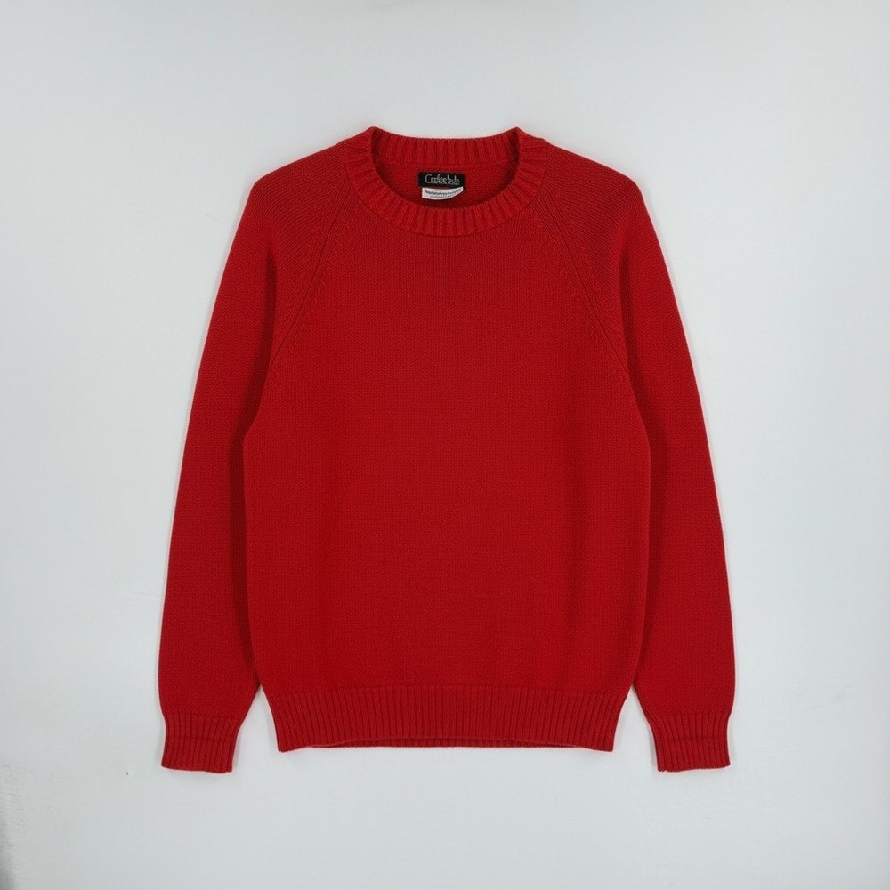 Vintage Garfinckel's Cotton Knit Raglan Pullover Sweater Red Crew Neck Size L